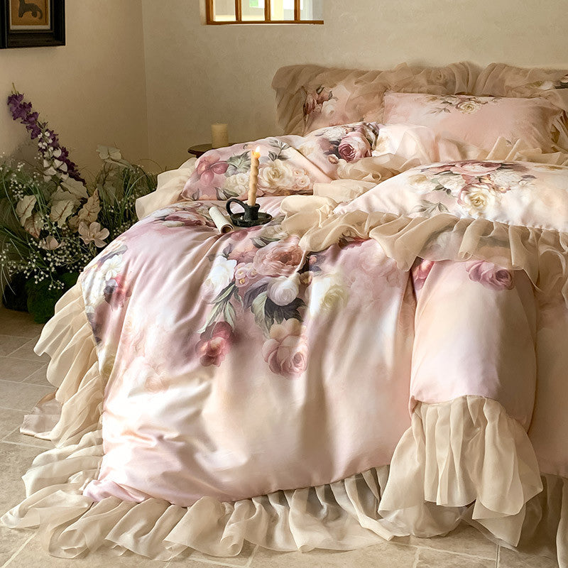 Shabby Chic popular flower duvet cover with ruffles