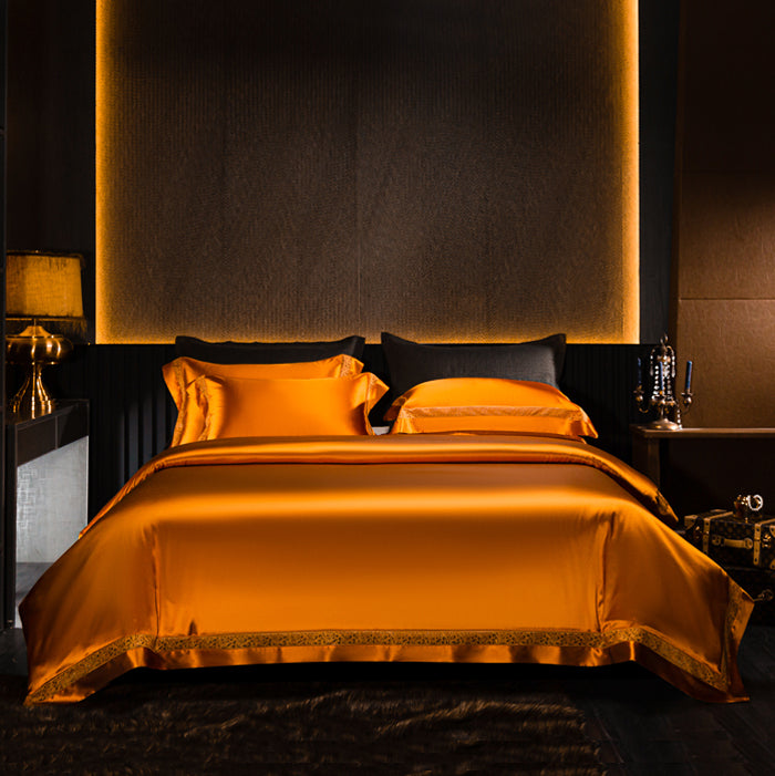 Hanna Orange Duvet Cover Set 1000TC Egyptian Cotton Satin