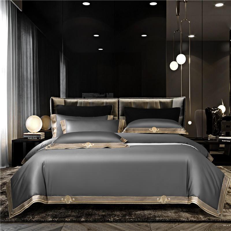 Noemie Grey Duvet Cover Set 1000TC Egyptian Cotton Luxurier