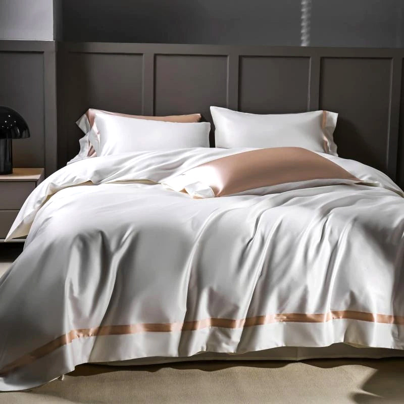 Parure de lit 100 % coton égyptien pour très grand lit, 500 fils au pouce carré, poche profonde de 30 cm, 4 pièces en satin doux – Drap-housse, drap